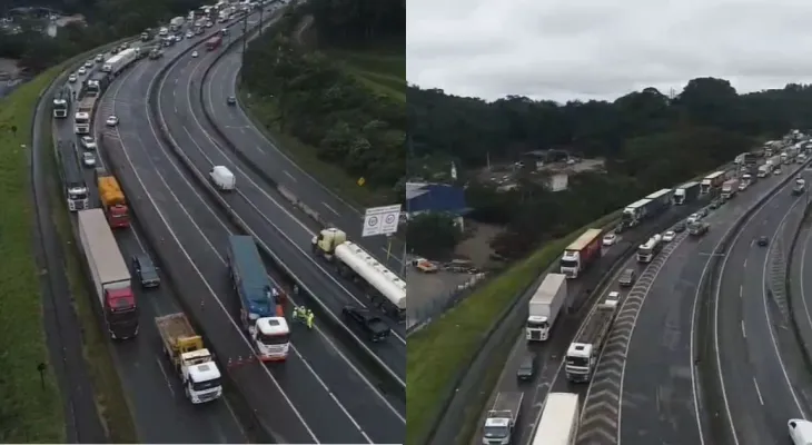 Três acidentes em sequência bloqueiam BR-101 em Joinville nesta sexta-feira