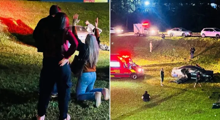 Jovem morre em voo fatal com carro na BR-277: mãe se desespera no local
