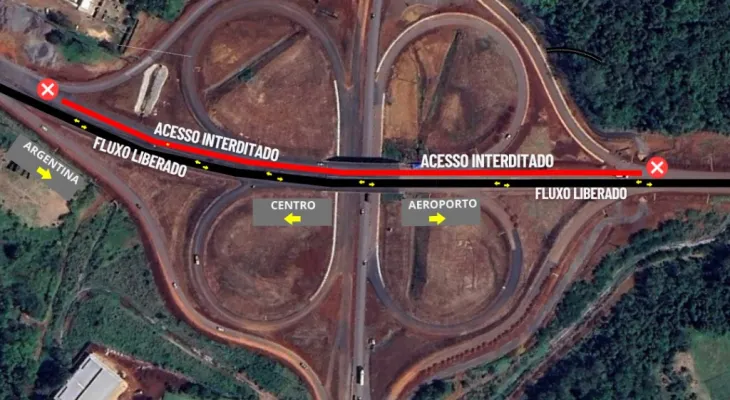Alteração no trânsito sob viaduto muda acesso entre Centro e Aeroporto em Foz do Iguaçu
