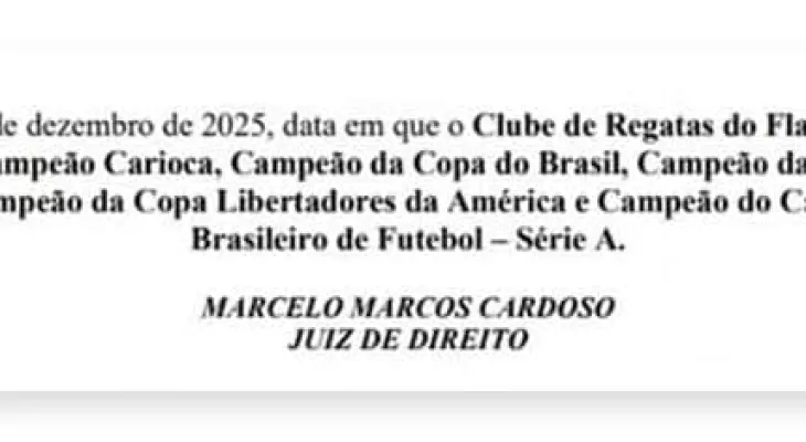 Juiz da Comarca de Toledo, torcedor do Flamengo, lista títulos do clube em sentença