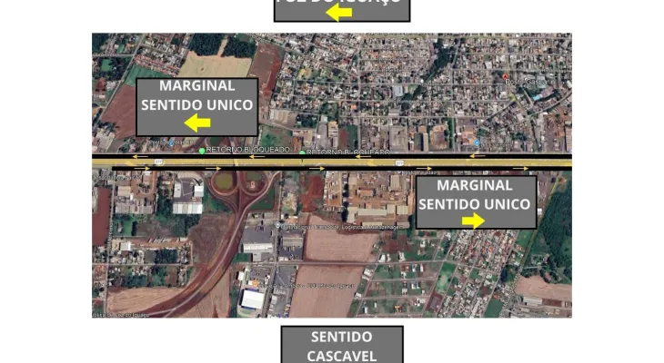 Marginais da BR-277 têm mudança de sentido em Foz do Iguaçu