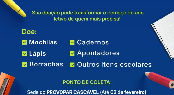 Provopar Cascavel lança campanha de material escolar 2026