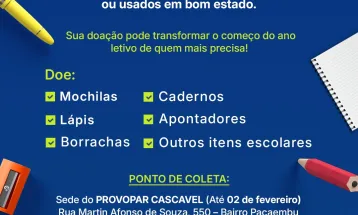 Provopar Cascavel lança campanha de material escolar 2026