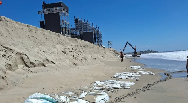 Engorda milionária em Matinhos: praia “rejuvenescida” vira caixa d’água de sacos de areia e foco de apuração no MP-PR