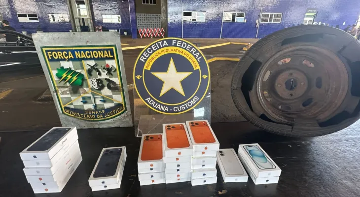 Receita Federal apreende R$ 180 mil em celulares escondidos em estepe na Ponte da Amizade