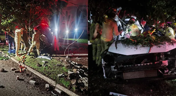 Audi bate em poste e árvore em Cascavel; casal morre em acidente na Tancredo Neves