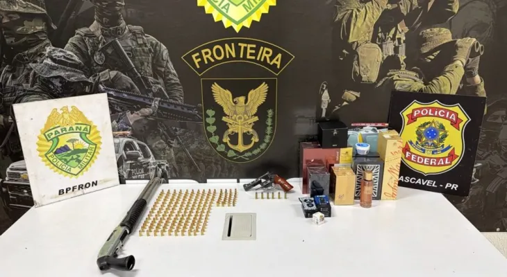 Operação conjunta apreende armas, munições e mercadorias estrangeiras na BR-277, em Cascavel