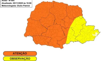 Granizo e ventania: temporais previstos para sexta devem atingir grande parte do Paraná