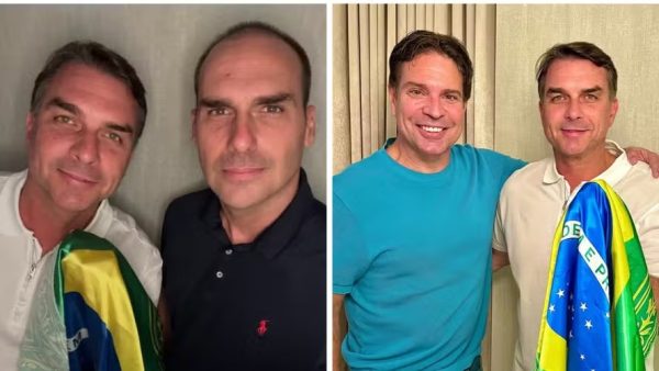 Flávio Bolsonaro aparece nos EUA ao lado de Eduardo e Ramagem após deixar o Brasil