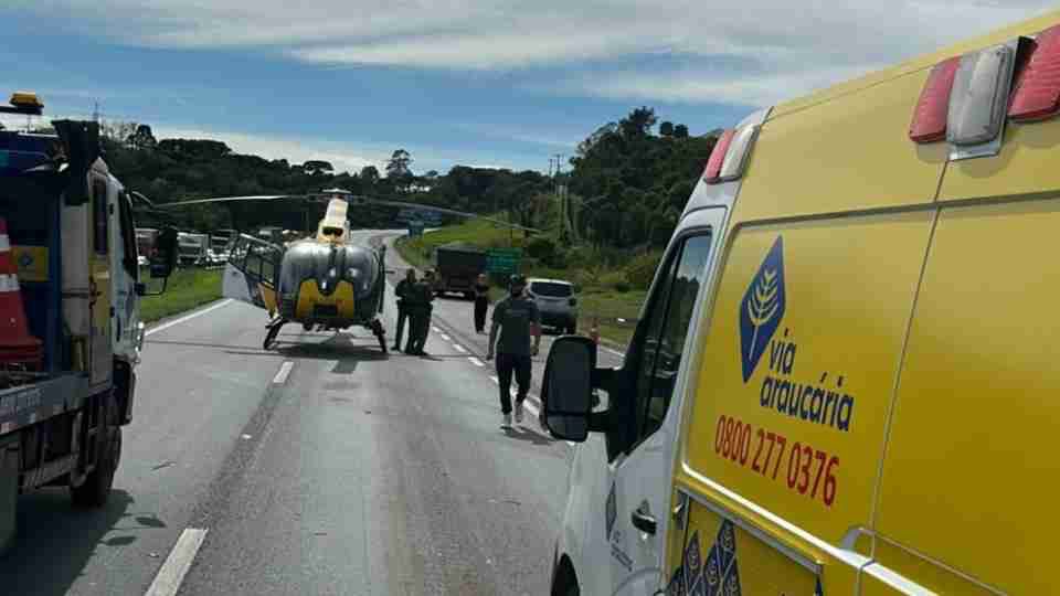Motociclista tem perna amputada após ser atropelado por caminhão na BR-277