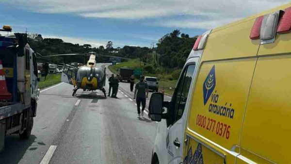 Motociclista tem perna amputada após ser atropelado por caminhão na BR-277