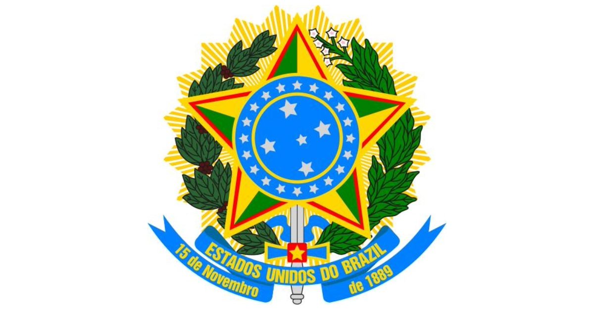 Brasão de Armas dos Estados Unidos do Brazil, de 1889, com a grafia original do nome do país, utilizando a letra Z. 