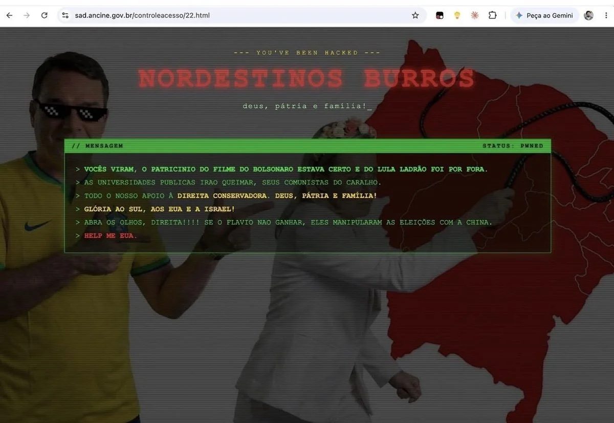 Site da Ancine é invadido e exibe foto de Flávio Bolsonaro e ataques a Lula