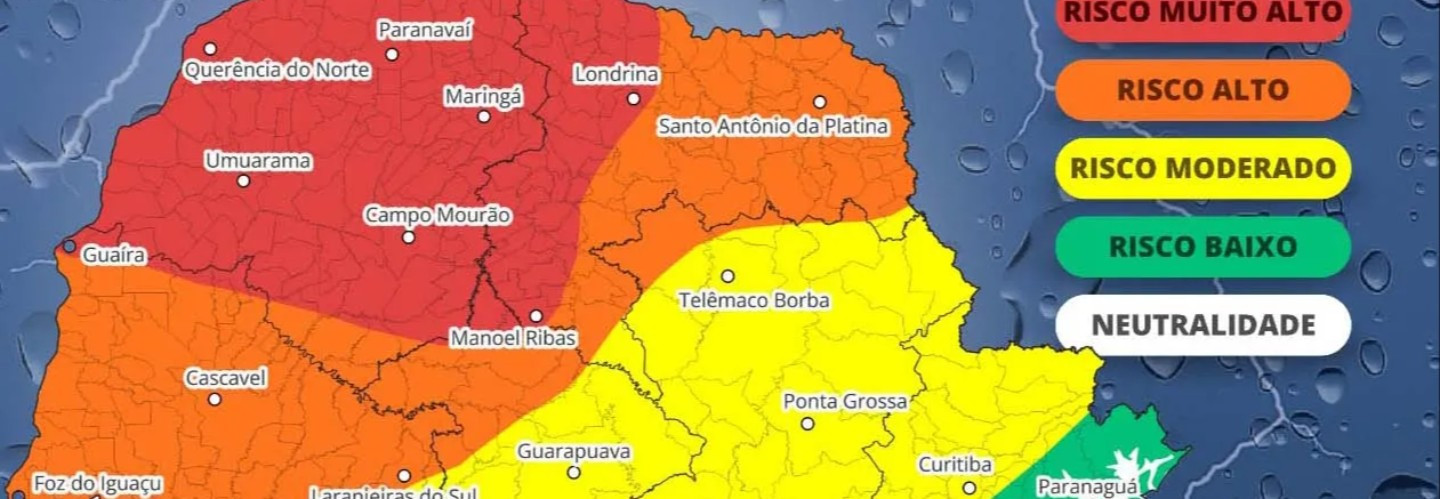 Paraná terá tempestades severas neste fim de semana, aponta previsão do Simepar